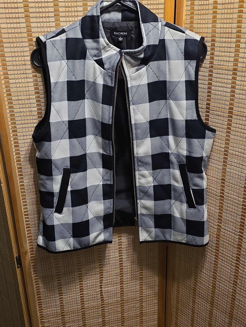 Racheal Black & White Buffalo Plaid Quilted Vest